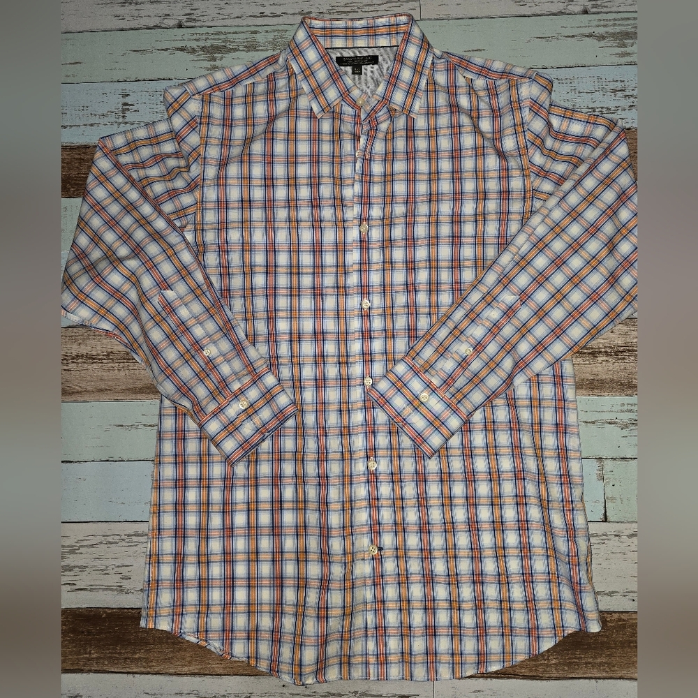 Banana Republic Non Iron Slim Fit Long Sleeve Button Up Plaid Shirt (Size Large)